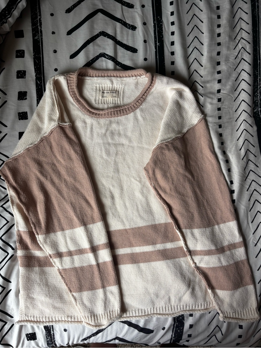 We The Free Cream Sweater with Blush Trim